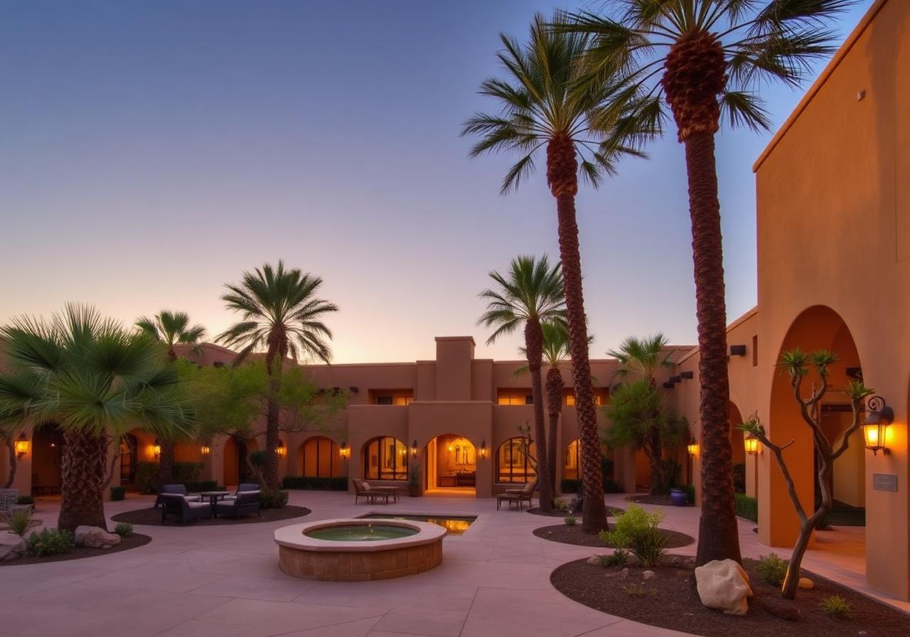 Spa courtyard with palms