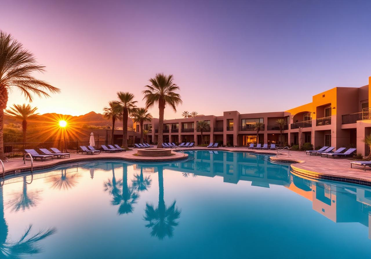 Pool deck at sunset